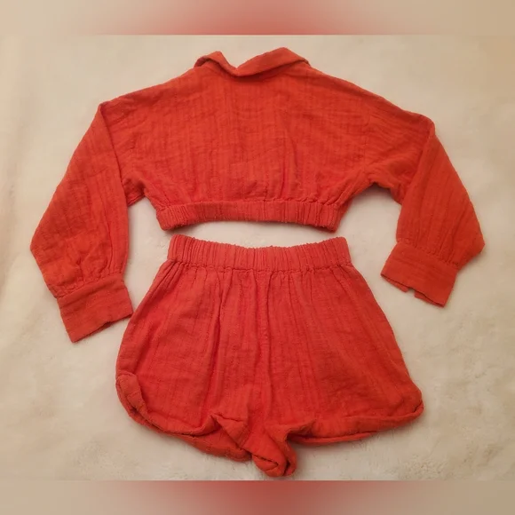 Free People Gauze Shorts And Crop Long Sleeve Top Two-Piece Set Size Small - Picture 5 of 11